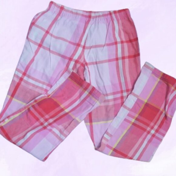 PINK Victoria's Secret distressed ripped plaid pj pajamas pants in pink and red - Picture 1 of 12